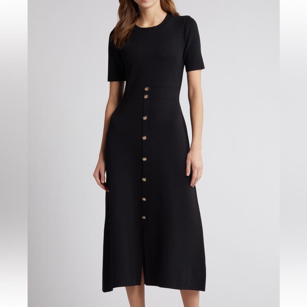 Elegant Black Midi Button-Front Dress